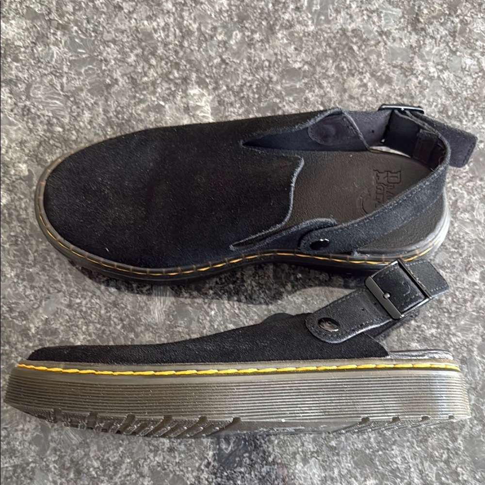 Dr. Martens Black Suede Buckle Slip-Ons